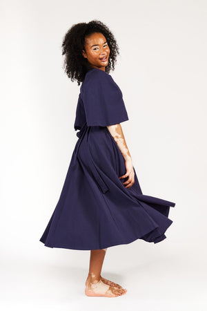 Wide Sleeve Wrap Midi Dress In Eclipse Limited Edition - Manners London