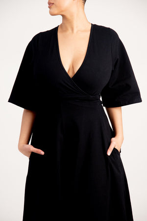 Wide Sleeves Wrap Midi Dress In Black - Manners London