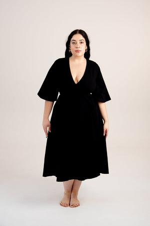 Wide Sleeves Wrap Midi Dress In Black - Manners London