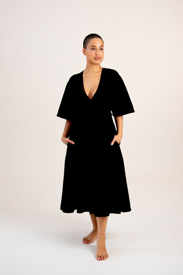 Wide Sleeves Wrap Midi Dress In Black - Manners London