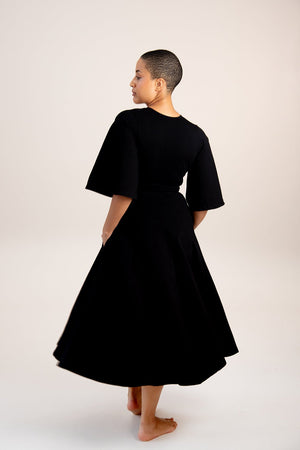 Wide Sleeves Wrap Midi Dress In Black - Manners London