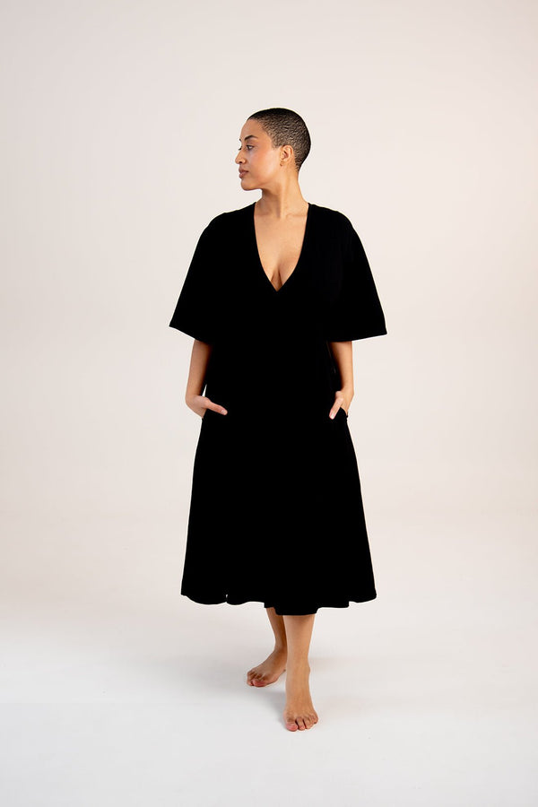 Wide Sleeves Wrap Midi Dress In Black - Manners London