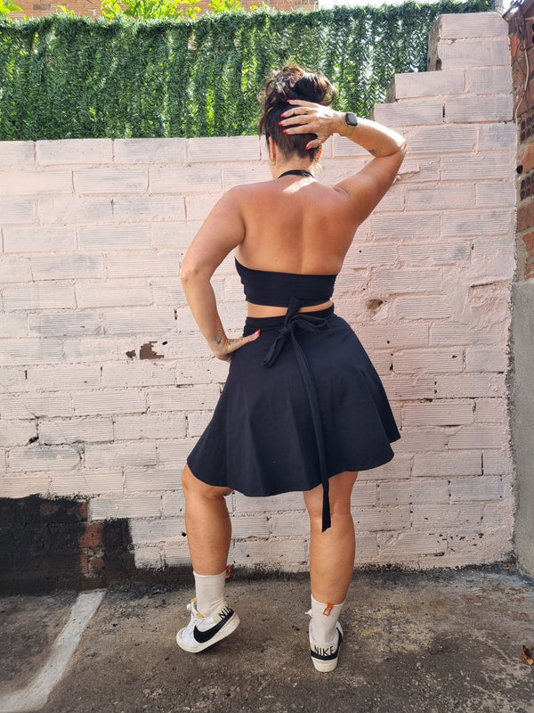 Wrap Mini Skirt in Black - Manners London