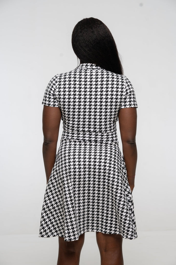 Zaba Dress Mini A - Line in Houndstooth Print - Manners London