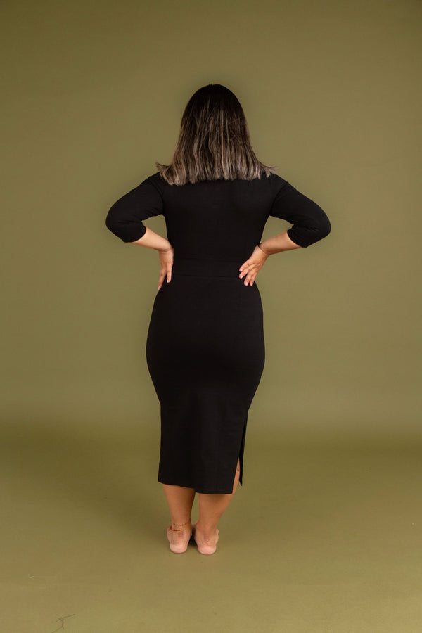 Zip Dress 3/4 Sleeve Midi Petite in Black - Manners London