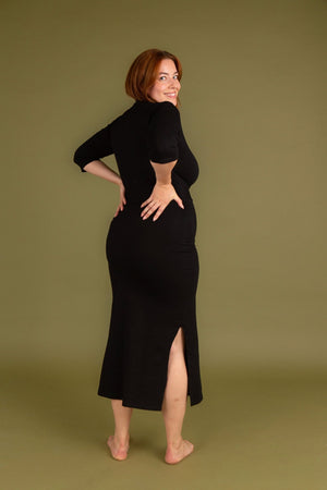 Zip Midi Dress 3/4 Sleeve in Black - Manners London