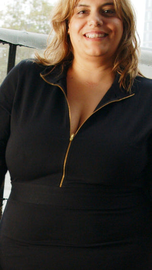 Zip Midi Dress 3/4 Sleeve in Black - Manners London