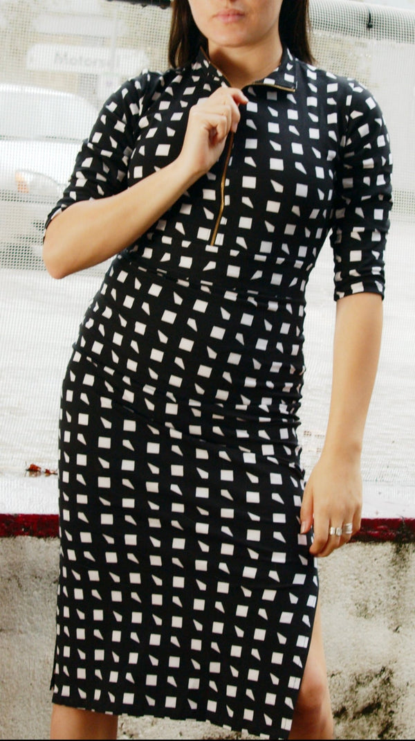 Zip Midi Dress 3/4 Sleeve in Esk - Manners London