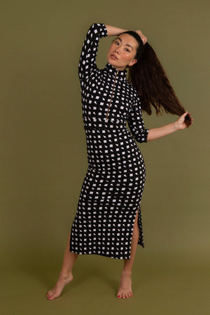 Zip Midi Dress 3/4 Sleeve in Esk - Manners London