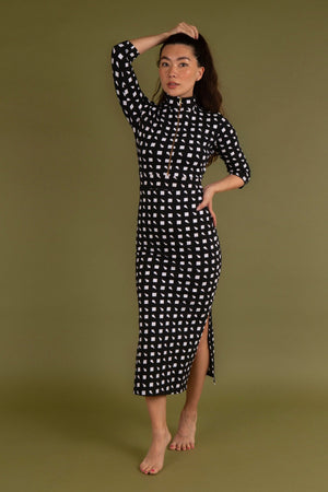 Zip Midi Dress 3/4 Sleeve in Esk - Manners London