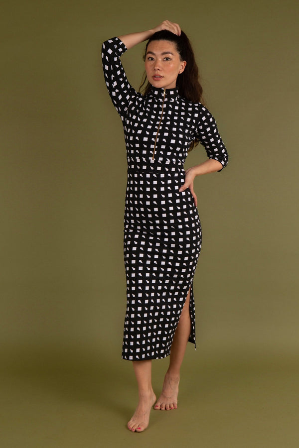 Zip Midi Dress 3/4 Sleeve in Esk - Manners London