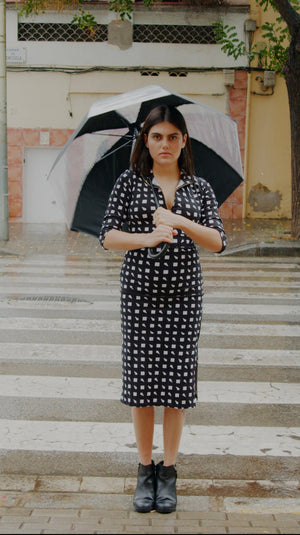 Zip Midi Dress 3/4 Sleeve in Esk - Manners London