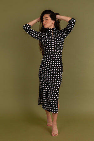 Zip Midi Dress 3/4 Sleeve in Esk - Manners London