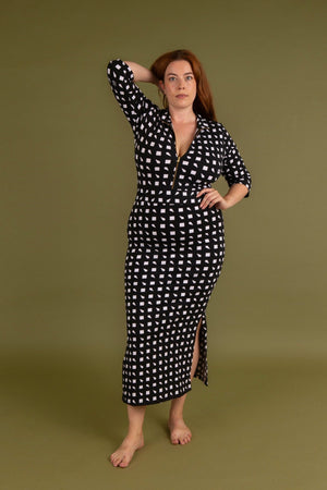 Zip Midi Dress 3/4 Sleeve in Esk - Manners London