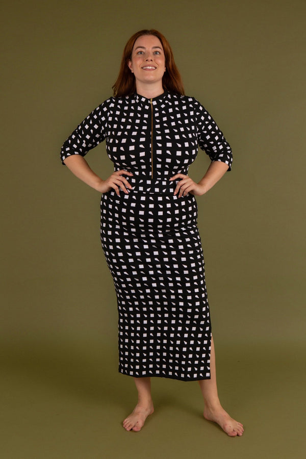 Zip Midi Dress 3/4 Sleeve in Esk - Manners London