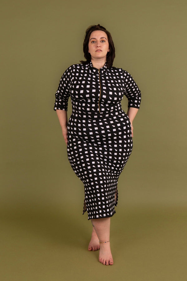 Zip Midi Dress 3/4 Sleeve Petite in Esk - Manners London