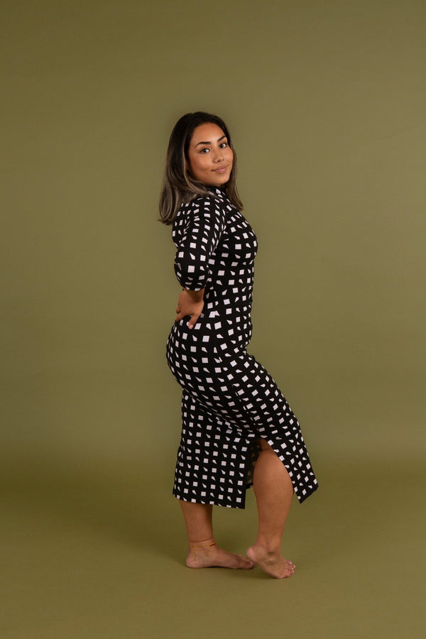 Zip Midi Dress 3/4 Sleeve Petite in Esk - Manners London