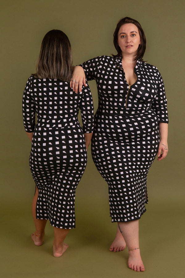 Zip Midi Dress 3/4 Sleeve Petite in Esk - Manners London