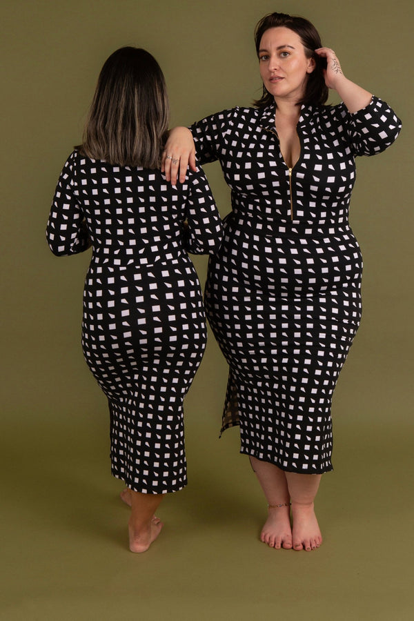 Zip Midi Dress 3/4 Sleeve Petite in Esk - Manners London