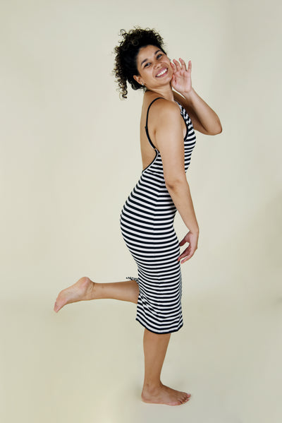 Nata Dress in Black and White Stripe