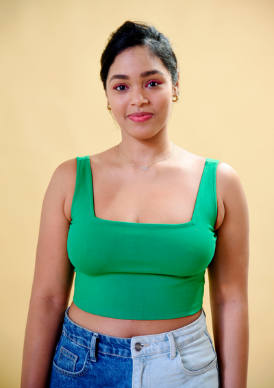 Square neck crop top in Grass Green