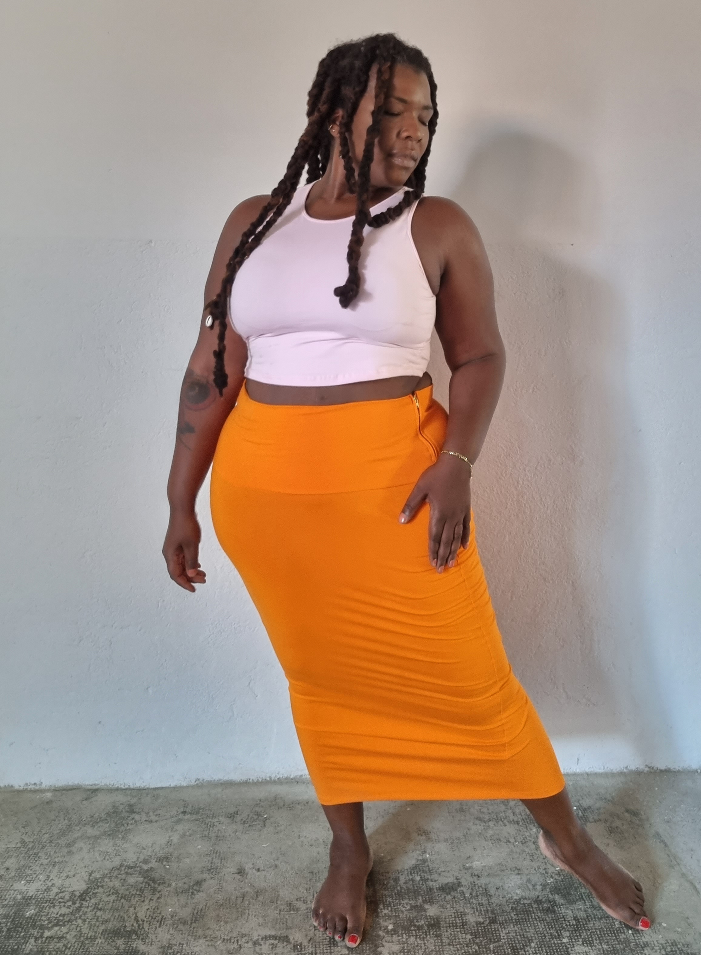 Favell Midi Skirt in Tangerine