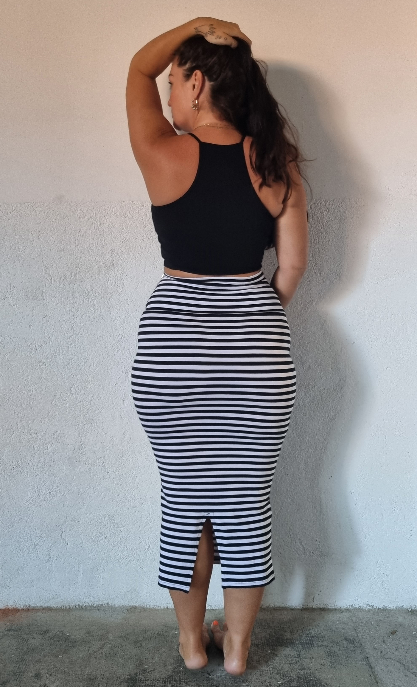 Favell Midi Skirt in Black and White Stripe