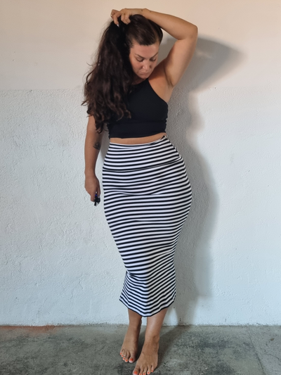 Favell Midi Skirt in Black and White Stripe