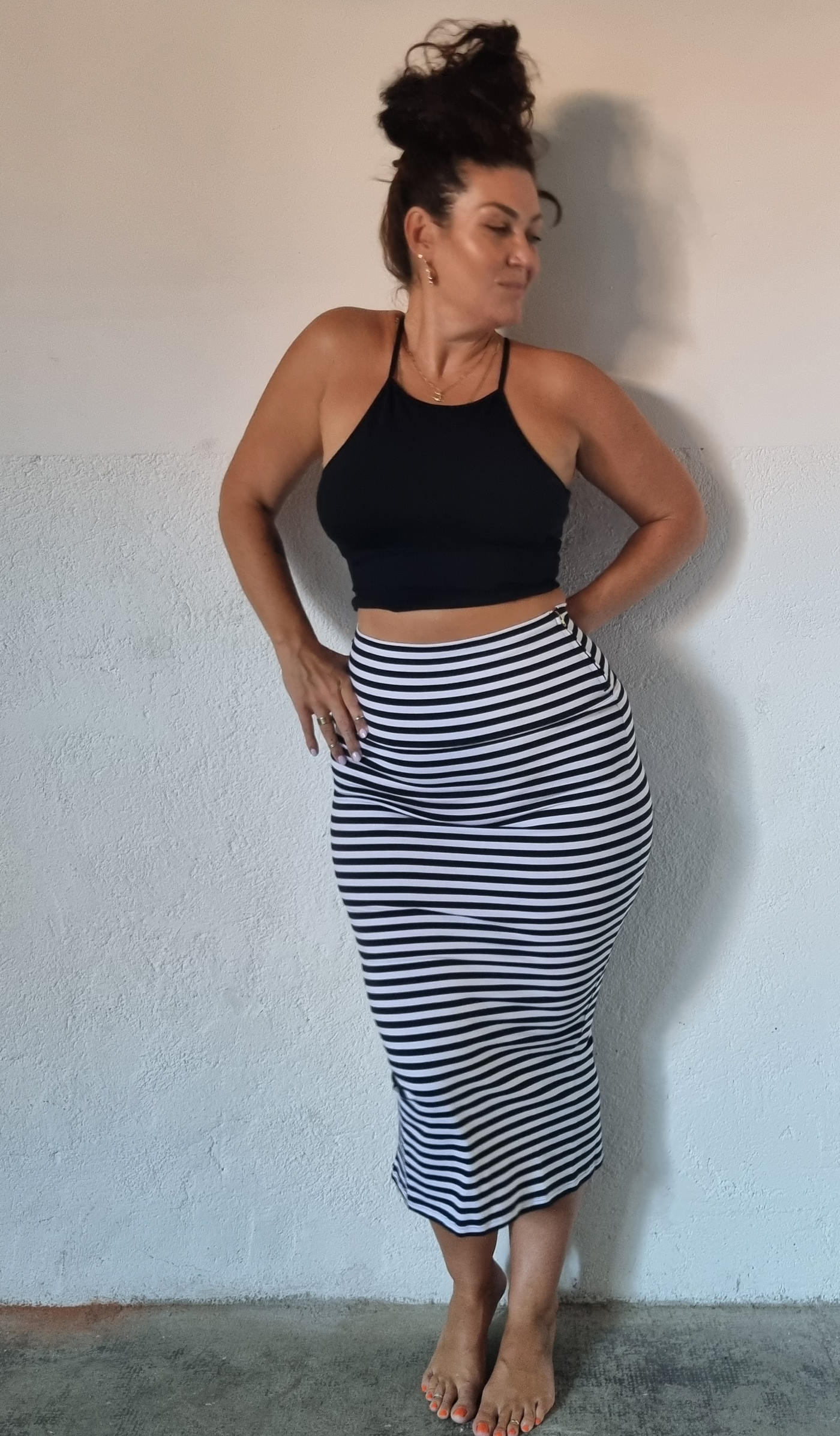 Favell Midi Skirt in Black and White Stripe