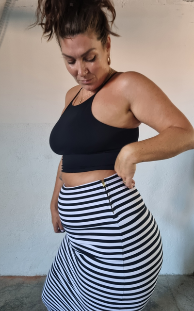Favell Midi Skirt in Black and White Stripe