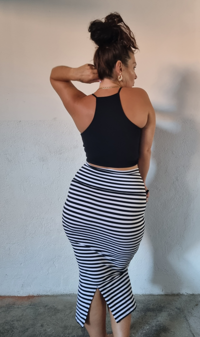 Favell Midi Skirt in Black and White Stripe