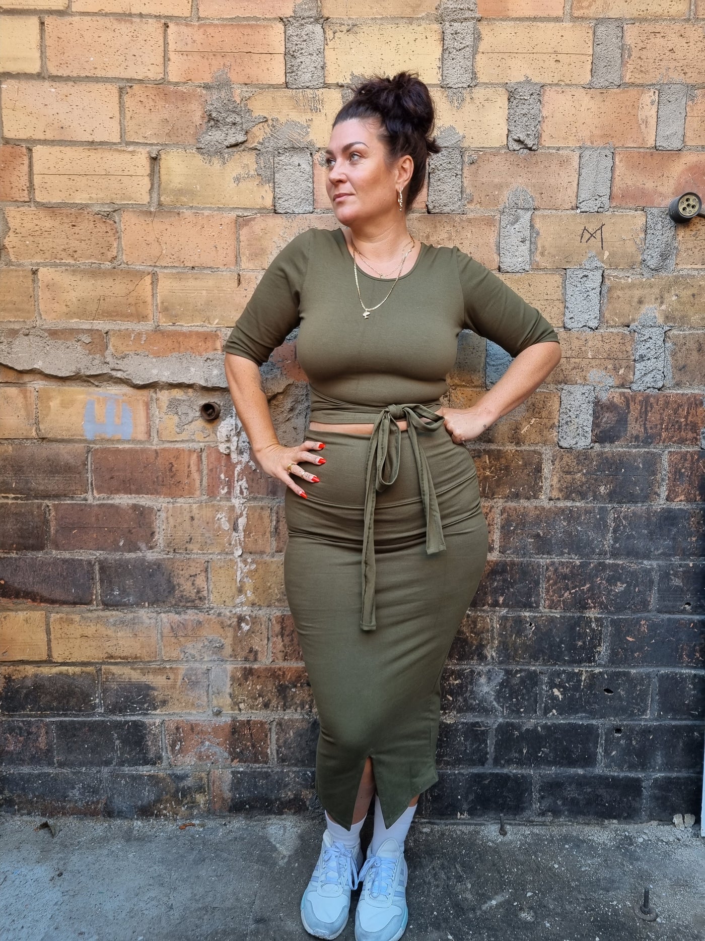 Favell Midi Skirt in Khaki Green