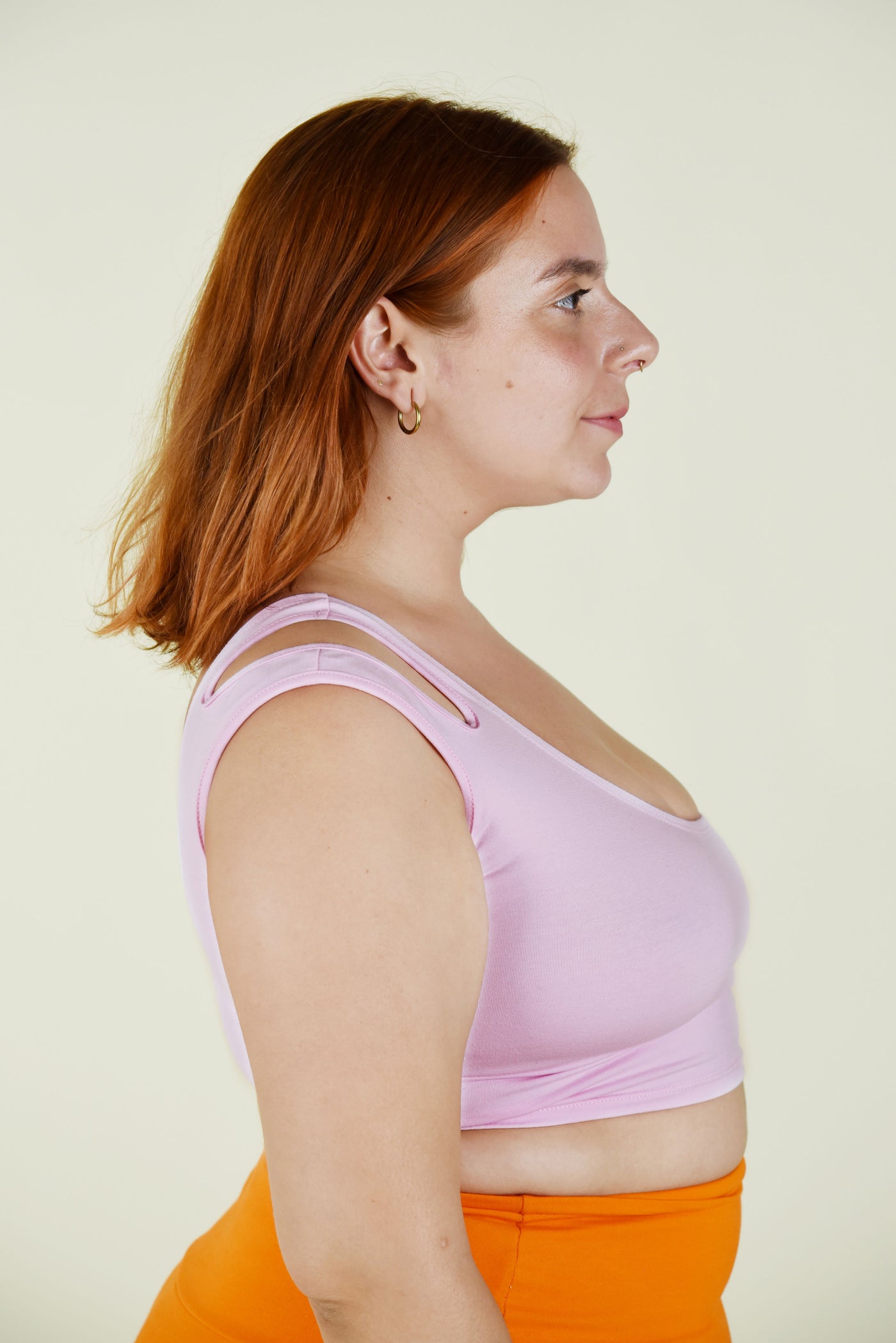 One Shoulder Cut Out Crop in Pastel Pink