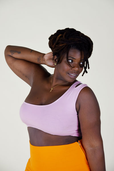 One Shoulder Cut Out Crop in Pastel Pink