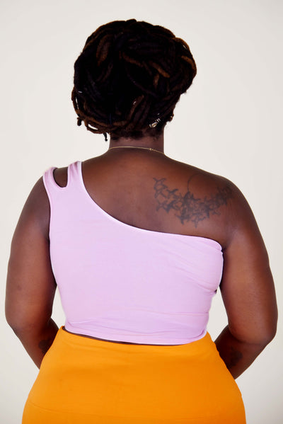 One Shoulder Cut Out Crop in Pastel Pink