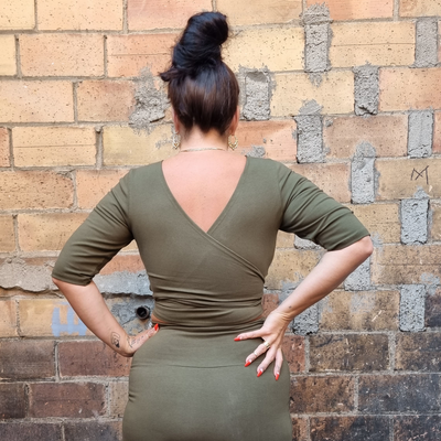 Indah Reversible Wrap Top in Khaki Green