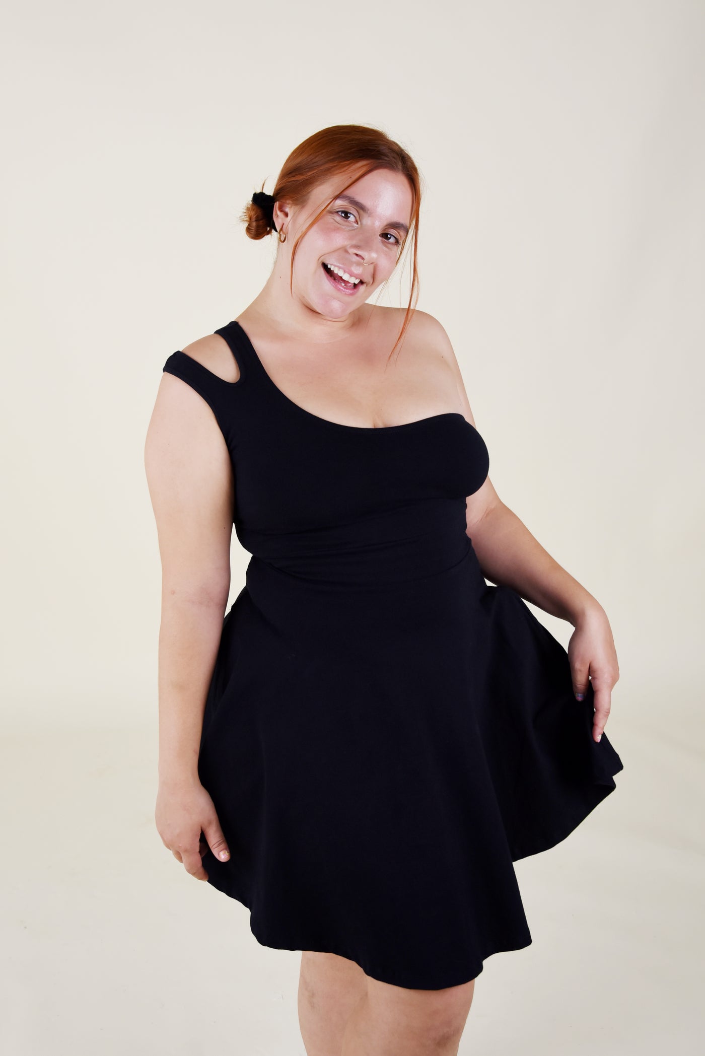 One Shoulder Dress Skater in Black