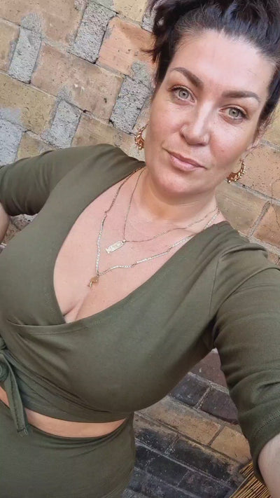Indah Reversible Wrap Top in Khaki Green