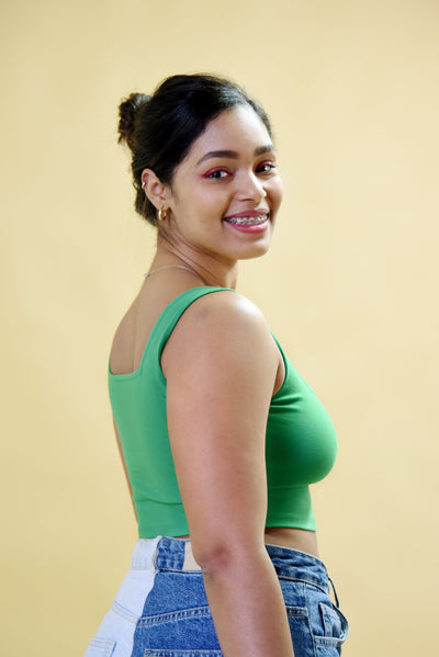 Square neck crop top in Grass Green