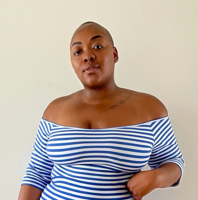 Bardot Mid Crop Top in Royal Stripe