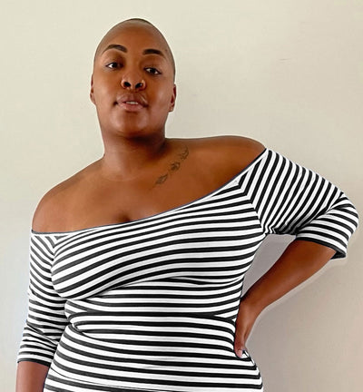 Bardot mid Crop Top in Black and White Stripe