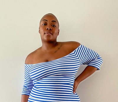 Bardot Mid Crop Top in Royal Stripe