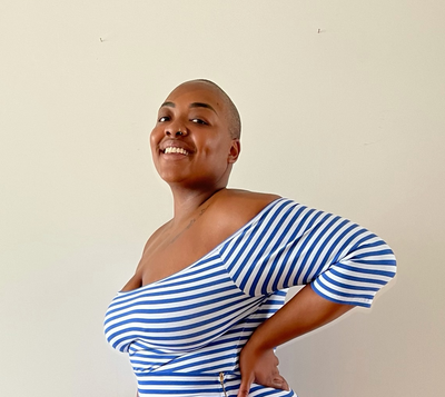 Bardot Mid Crop Top in Royal Stripe