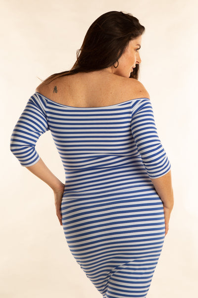 Bardot Mid Crop Top in Royal Stripe