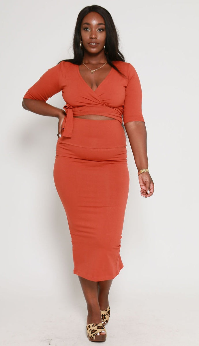 Favell Midi Skirt in Burnt Orange
