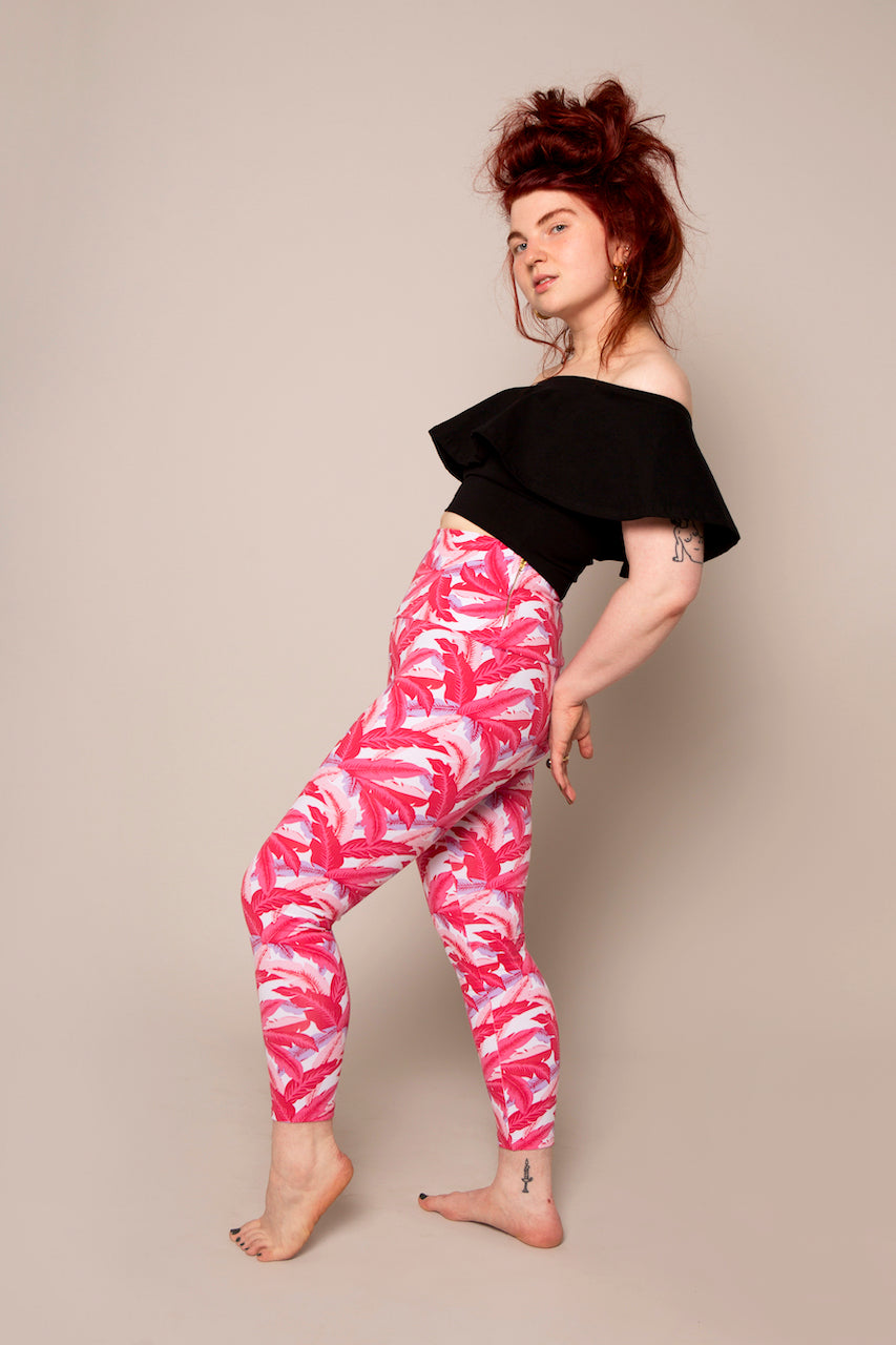 Super High Waist Tib Pant in Pink Banana Leaf