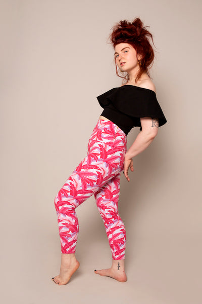 Super High Waist Tib Pant in Pink Banana Leaf