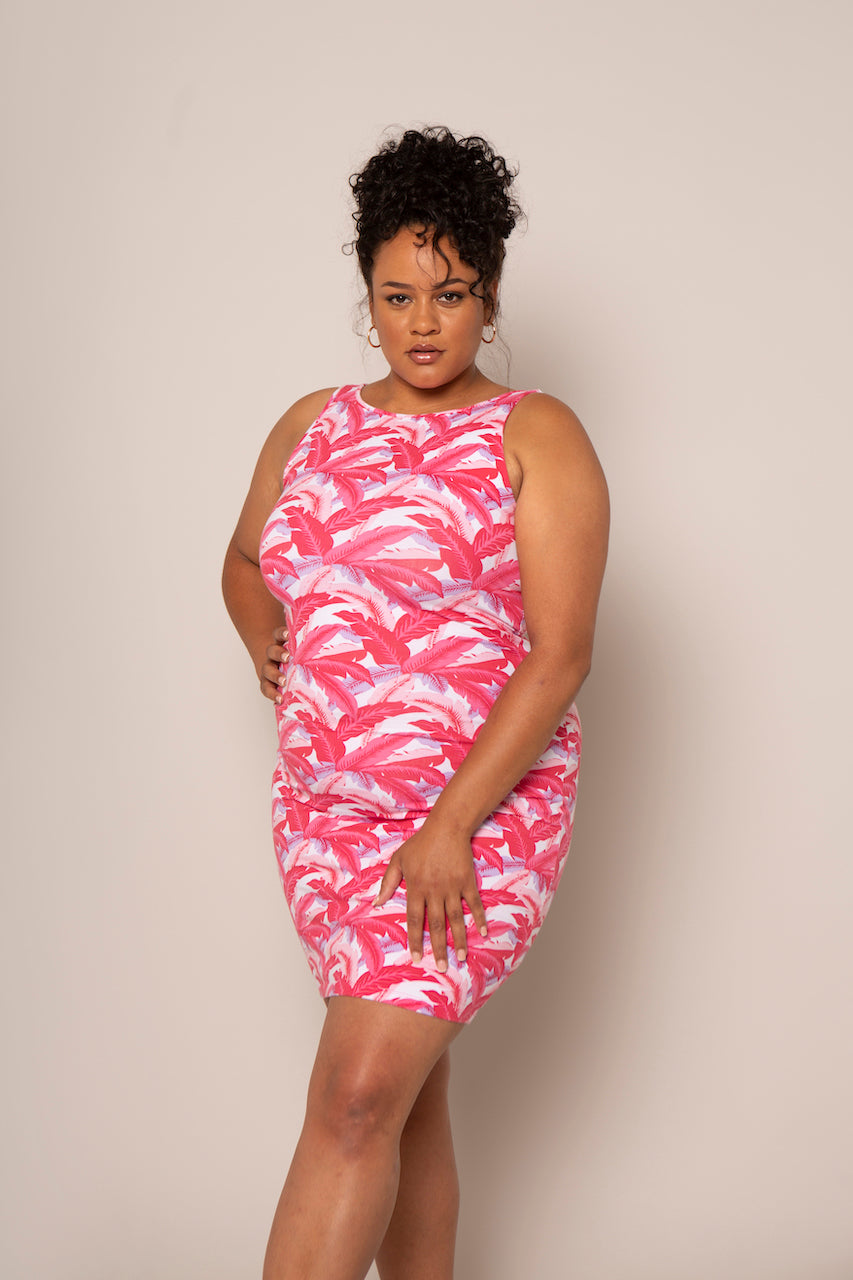 Reversible Cesee Mini Dress in Pink Banana Leaf