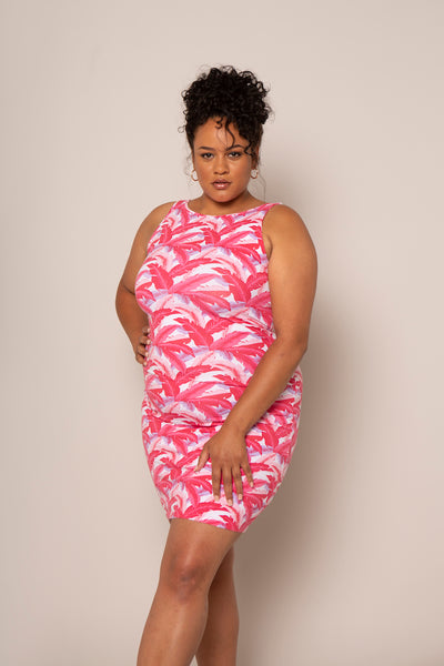 Reversible Cesee Mini Dress in Pink Banana Leaf