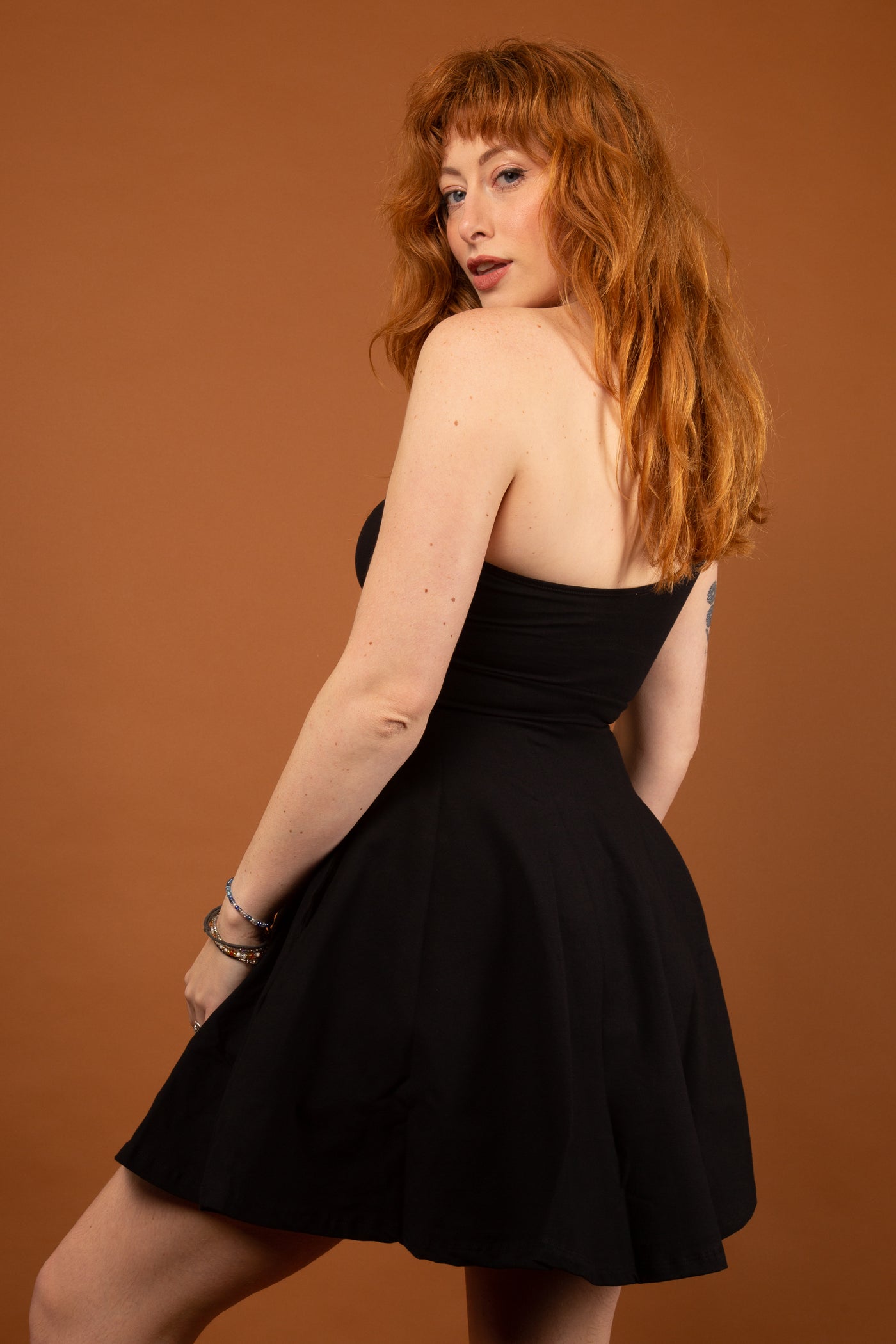 One Shoulder Dress Skater in Black